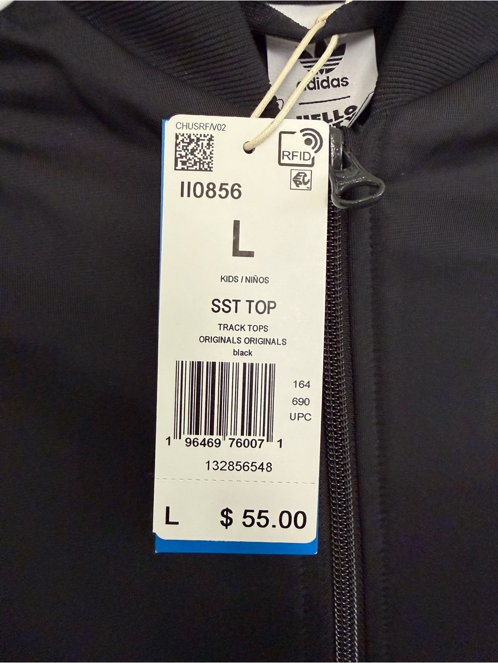 adidas Black Track Jacket with White Stripes and Floral Embroidered Patch - Picture 6 of 6